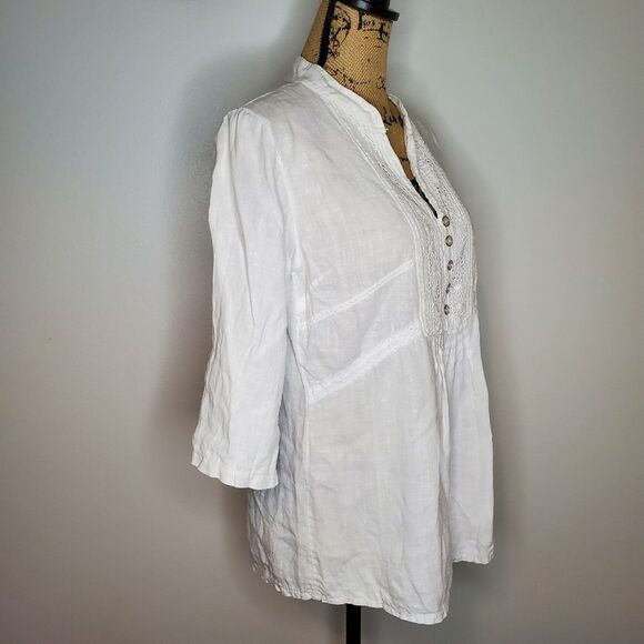 Lungo Larno 100% Linen White Button-Up Blouse Size S - Picture 3 of 8